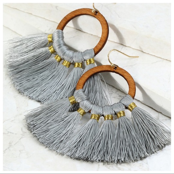 YOUR BIGGEST FAN TASSEL EARRINGS-GREY - Picture 2 of 2